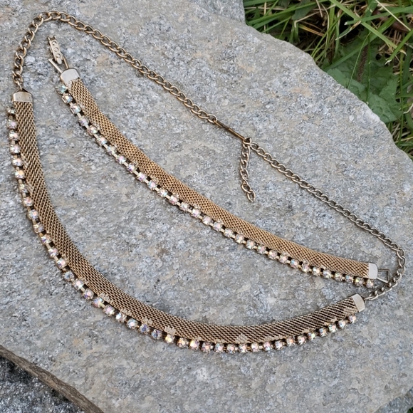 Vtg Golden Mesh AB Rhinestone Necklace Bracelet - Picture 1 of 8